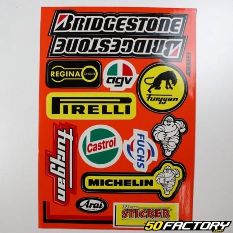 Placa de adesivos Bridgestone, Castrol...