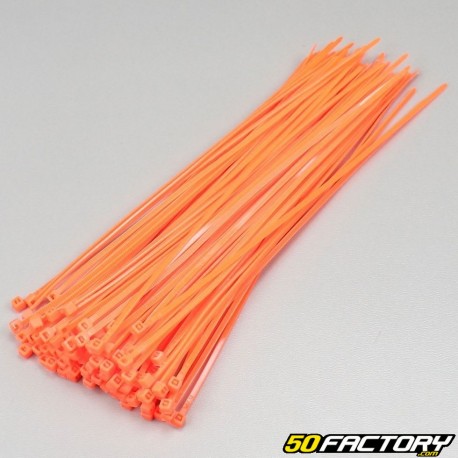 Colares de plástico (rilsan) laranja fluorescente 200 mm (100 peças)