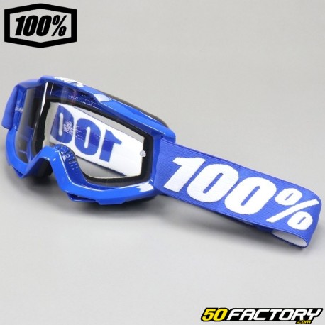 100% Accuri OTG "nel corso degli occhiali" MX Moto Occhiali-Reflex Blue con Lente Trasparente 