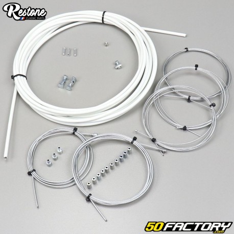 White cables and sleeves Peugeot 103 Restone (Kit)