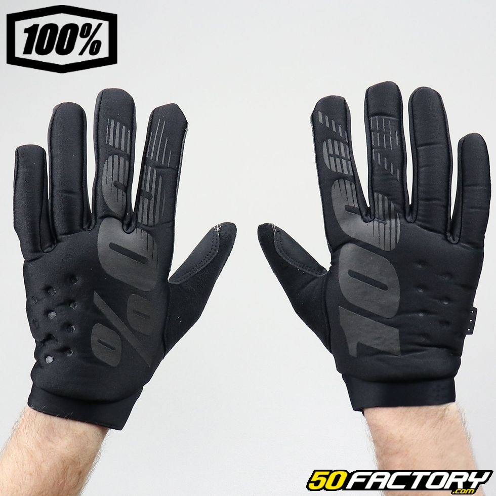 Gants cross hiver 100% Brisker homologués CE moto noir taille S