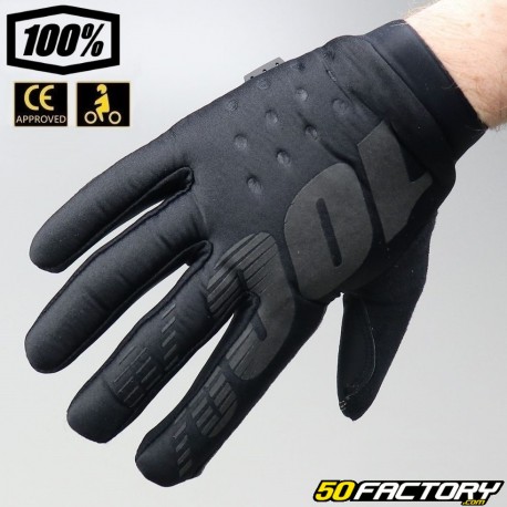 Gloves cross winter 100% Brisker CE approved black motorcycle