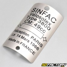 Placa do fabricante (em branco) SINFAC Solex 3800