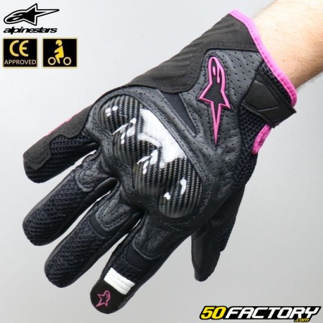 Gants racing femme Alpinestars Stella SMX-1 homologués CE noirs et roses