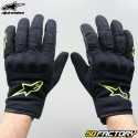 Gants street Alpinestars S Max Drystar homologués CE noirs et jaunes fluo