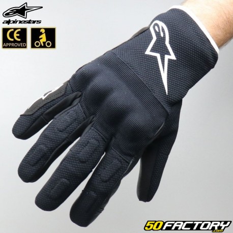 Gants street Alpinestars S Max Drystar homologués CE noirs et blancs