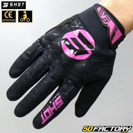 Gants cross Shot Drift Spider homologués CE moto roses