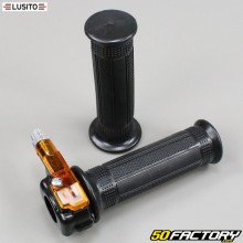 Gas handle Mini Targa (right draw) with left coating Peugeot 103, MBK 51 ... Lusito black