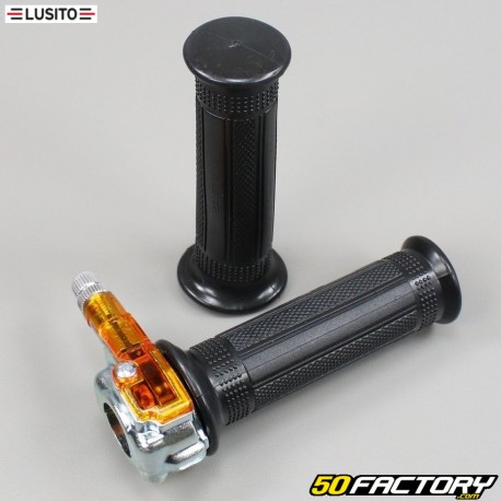 Targa mini gas grips (right pull) with left coating Peugeot 103, MBK 51 ... Lusito chrome