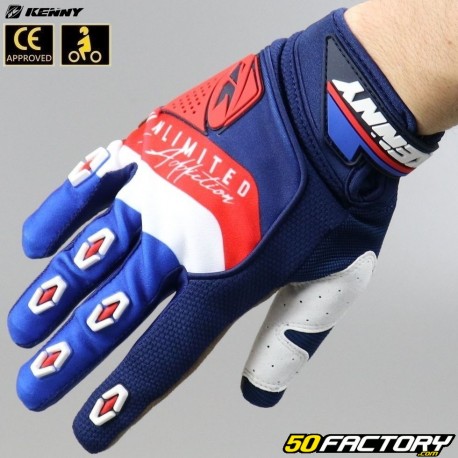 Kenny Safety gloves CE approved blue, white and red motorcycle