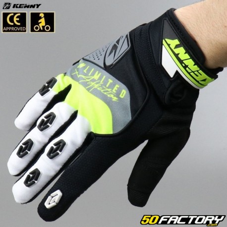 Guantes de seguridad Kenny con homologación CE motocicleta negra, gris y amarillo neón