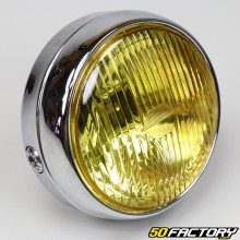 Faro tondo ciclomotore, moto Cafe Racer Ø140mm vetro giallo cromo