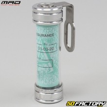 Gray cylindrical insurance sticker holder Mad