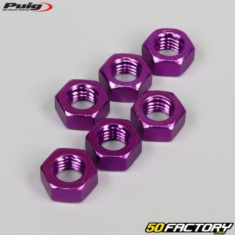 Écrous Ø8x1.25mm Puig violets anodisés (lot de 6)