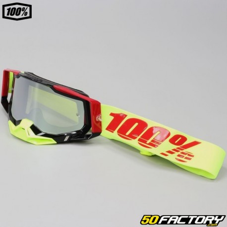 Óculos 100% Racecraft 2 Wiz neon amarelo e vermelho com ecrã de flash prata irídio