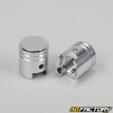 Bouchons de valves alu piston gris chromés (la paire)