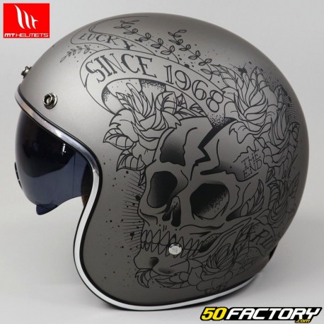 Casco jet MT Helmets Le Mans II Skull&Roses grigio