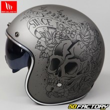 Casque jet MT Helmets Le Mans II Skull&Roses gris