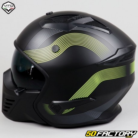 Capacete modular Vito Bruzano preto e amarelo fluorescente fosco