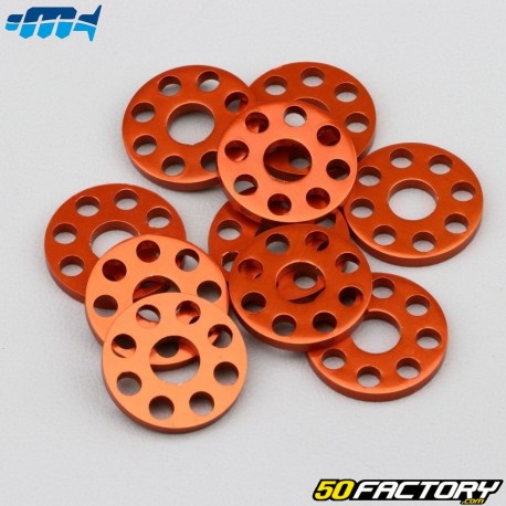 Rondelles plates Ø6 mm percées Motocross Marketing alu Ø18 mm oranges (lot de 10 pièces)