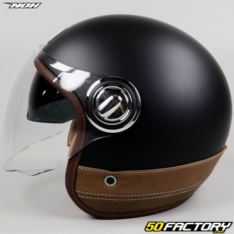 Capacete de jato Nox Couro preto fosco e marrom Heritage