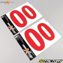 Numero 0 adesivi Evo-X Racing rossi lucidi (set di 4)