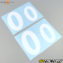 Numero 0 adesivi Evo-X Racing bianchi brillanti (set di 4)