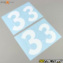 Stickers numéro 3 Evo-X Racing blancs brillant (jeu de 4)