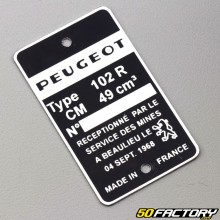 Plaque constructeur Peugeot 102 R (4 septembre 1968) (vierge, identique origine)