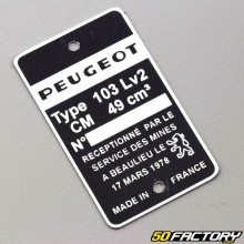 Plaque constructeur Peugeot 103 LV2 (17 mars 1978) (vierge, identique origine)