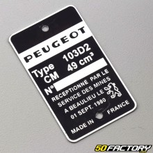 Plaque constructeur Peugeot 103D2 (1 septembre 1980) (vierge, identique origine)