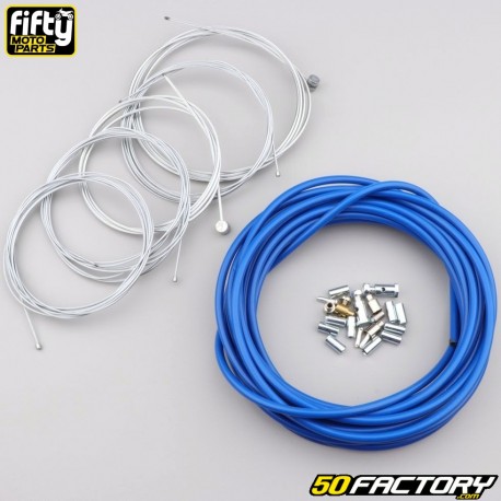 Câbles et gaines de gaz, starter, décompresseur et freins Peugeot 103 Fifty bleues (kit)