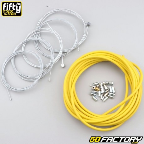 Cabos e condutas de gás, starter, descompressor e freios Peugeot 103 Fifty amarelo (kit)