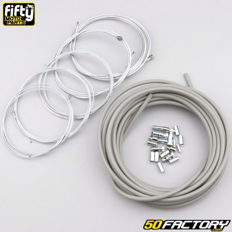 Cables and gas ducts, starter, decompressor and brakes MBK 51, Motobécane AV88, 89... Fifty gray (kit)