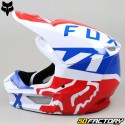 Capacete cross Fox Racing  V1  Skew branco, vermelho e azul