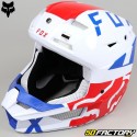 Cross-Helm Fox Racing V1 Skew weiß, rot und blau