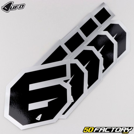 Número 6 Adesivos UFO Borda preta Evo prata 10 cm (conjunto de 5)