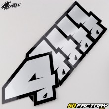 Stickers numéro 4 UFO Evo argent 10 cm (jeu de 5)