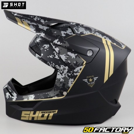 Casco cross Shot Furious Army Negro y dorado mate