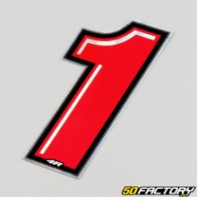 Adhesivo numero 1 rojo holográfico ribete negro 10 cm
