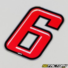 Adhesivo numero 6 rojo holográfico ribete negro 10 cm