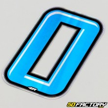 Sticker numéro 0 bleu holographique liseret noir 10 cm