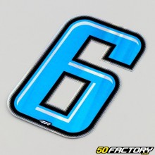 Adhesivo numero 6 azul holográfico borde negro 10 cm