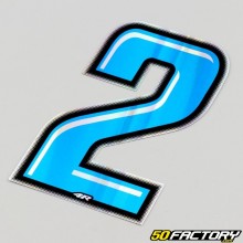 Sticker number 2 blue holographic edging black 10 cm