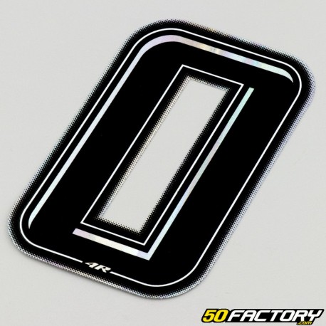 Black holographic number sticker with silver edging 0 cm