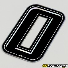 Adhesivo numero 0 negro  holográfico ribete plata 10 cm