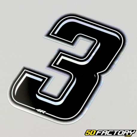 Black holographic number sticker with silver edging 3 cm