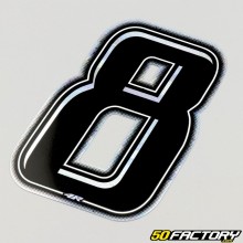 Adhesivo numero 8 negro  holográfico ribete plata 10 cm