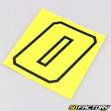 Adhesivo numero 0 amarillo fluorescente ribete negro 10 cm