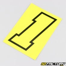 Adhesivo numero 1 amarillo fluorescente ribete negro 10 cm